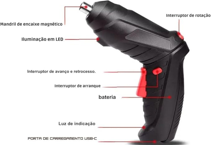 Chave de Fenda Elétrica Recarregável Multiuso